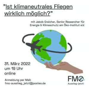 Read more about the article Veranstaltung „Ist klimaneutrales Fliegen wirklich möglich?“ – 31. März 2022 / 19h-online